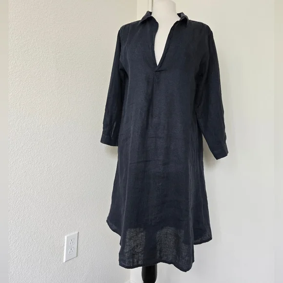 CP Shades Lara Black Midi Shirt Dress Lagenlook Boho Relaxed Size Medium - Picture 2 of 15